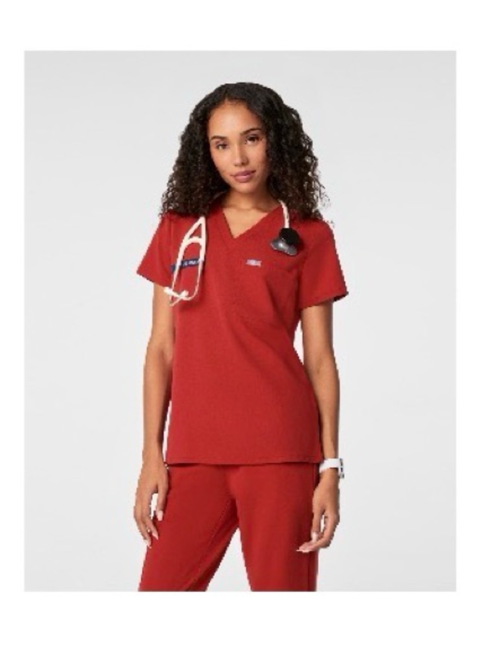 Women’s Red V-Neck Olympics Scrub Top - Classic Fit XXSP